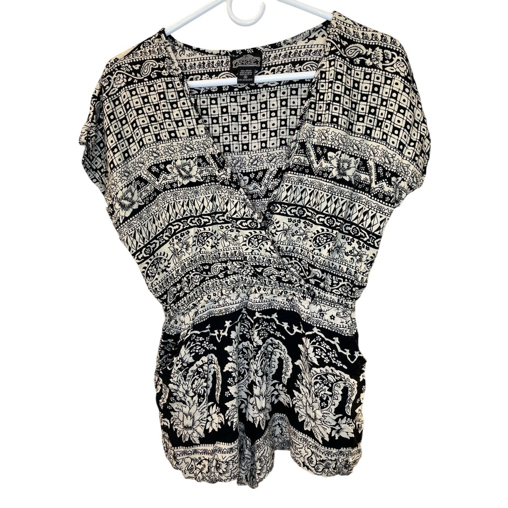 Angie Black & White Printed Short-Sleeve Romper